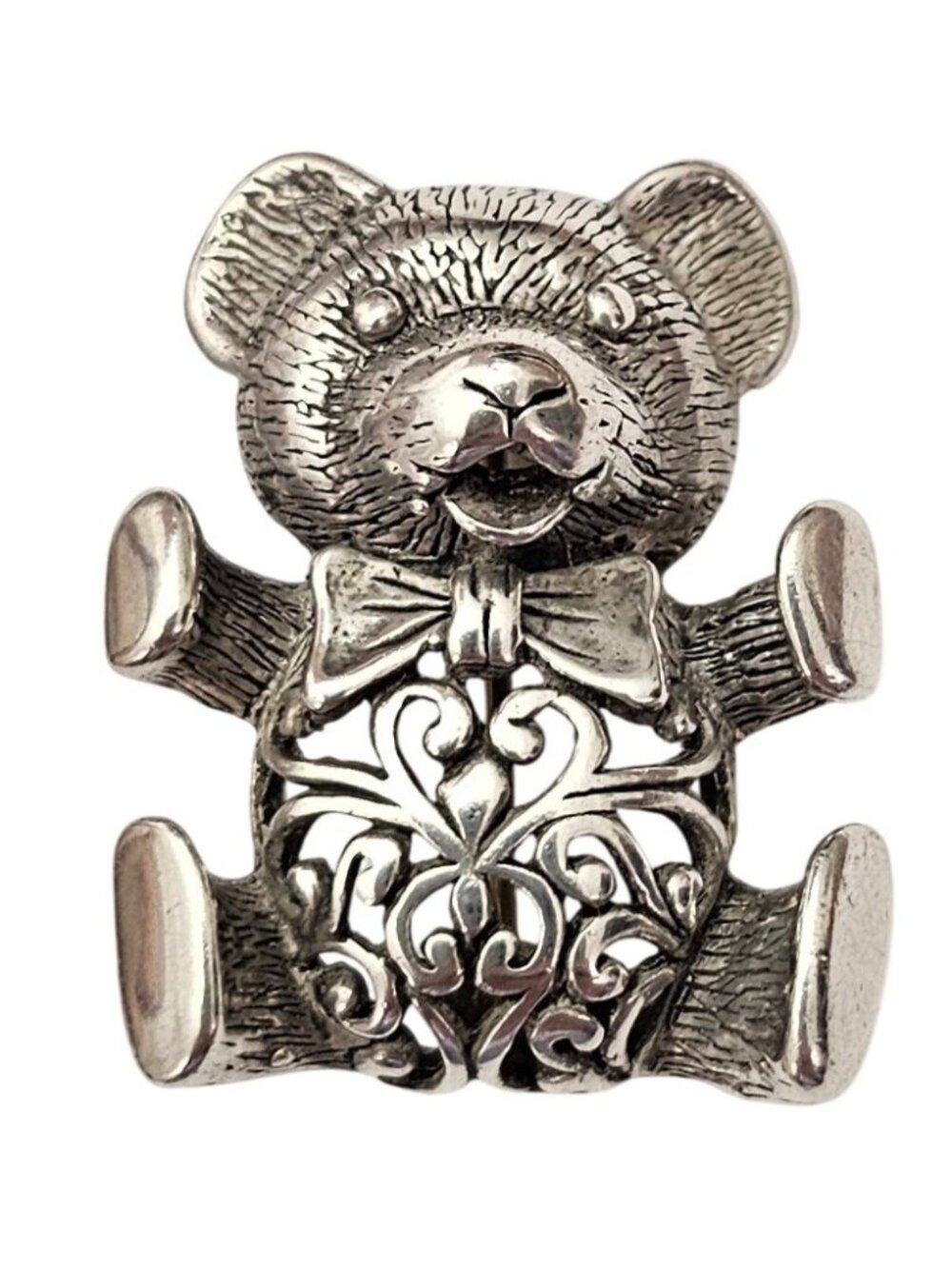 Jezlaine Sterling Silver Teddy Bear Brooch Signed, J908